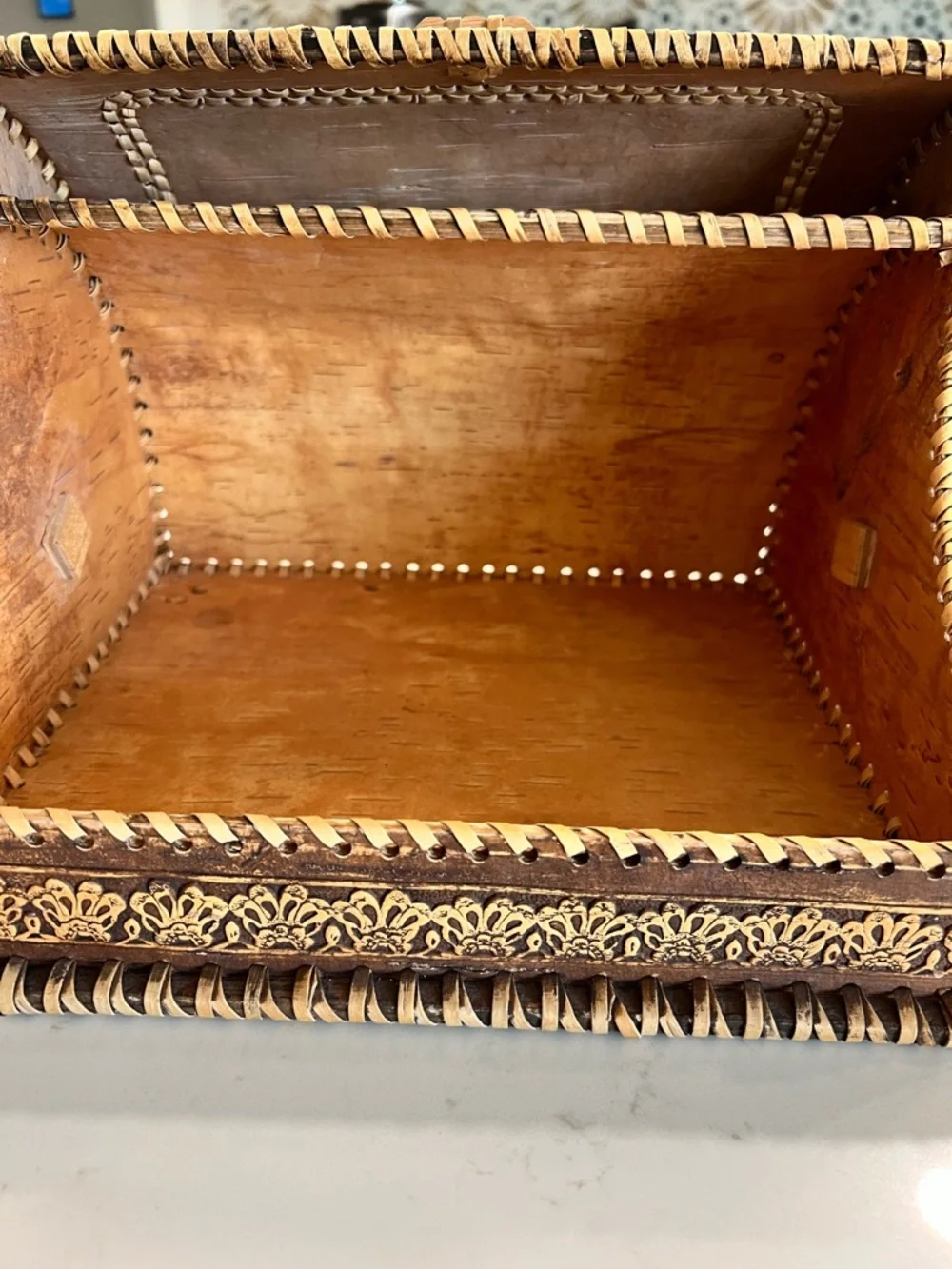 Hand carved Russian Birch Bark Bread Box